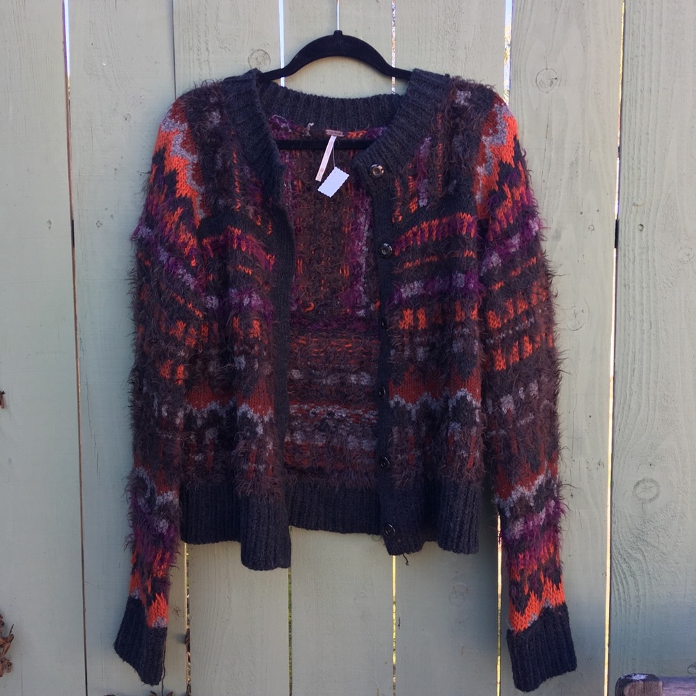 Free People Nordic Furry Fair Isle Cardigan